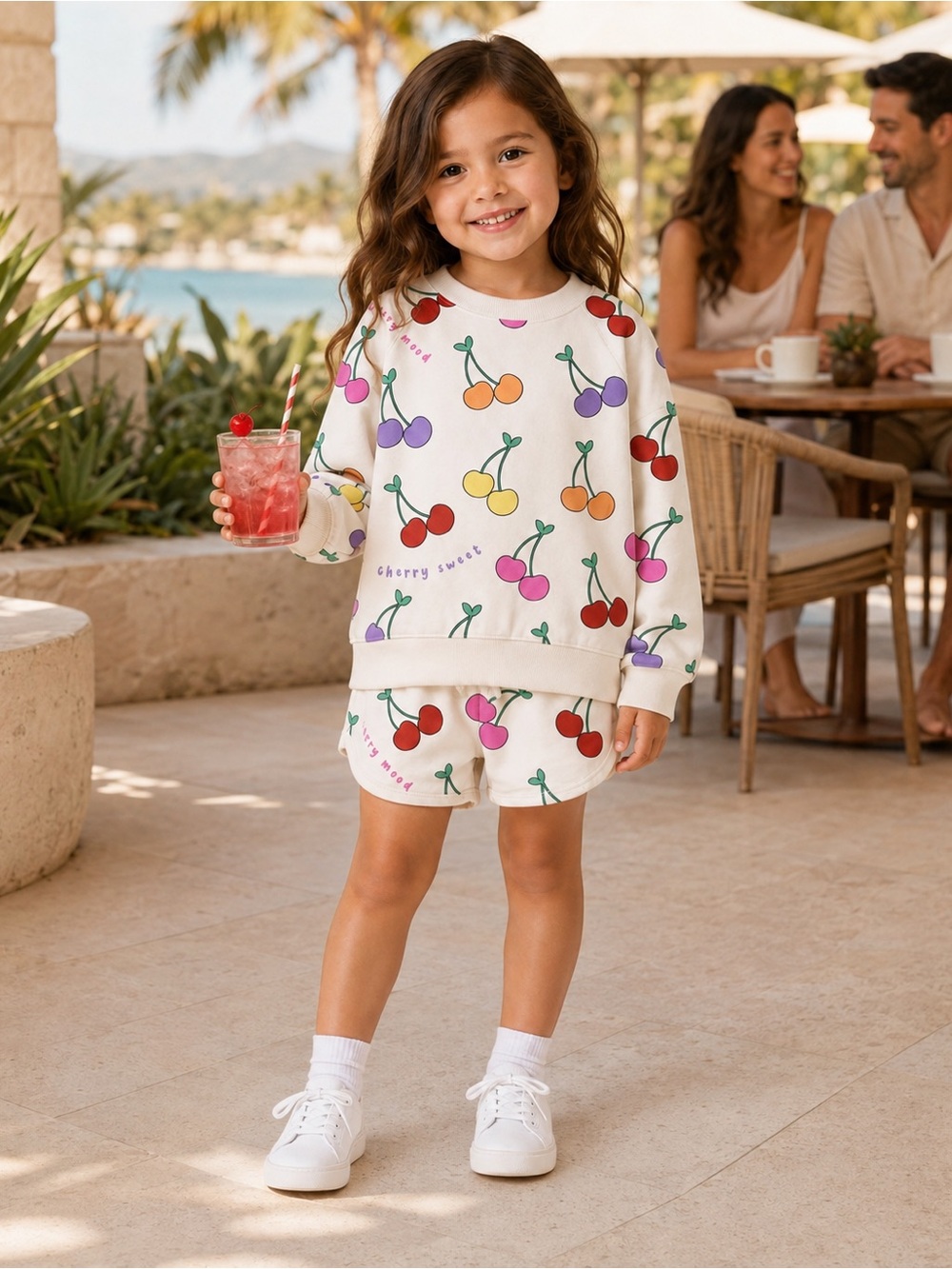 Silver Jeans Girls Cherry Print Sweatshirt & Shorts Set Size 4 NWT